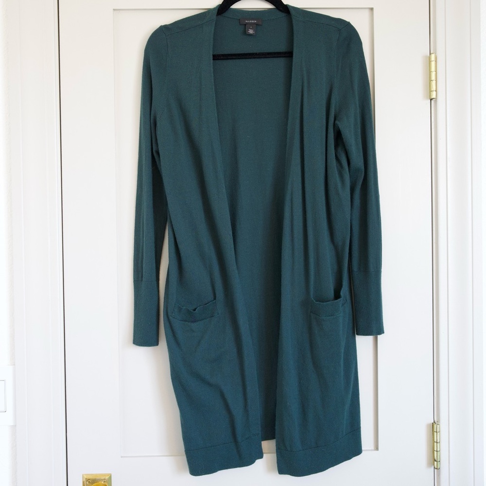 Dark Green Teal Open Front Halogen Nordstrom Long Cardigan